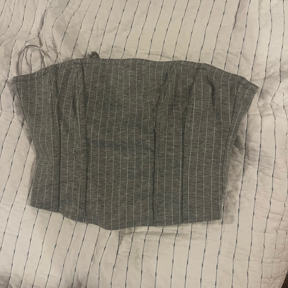 grey and white striped corset top